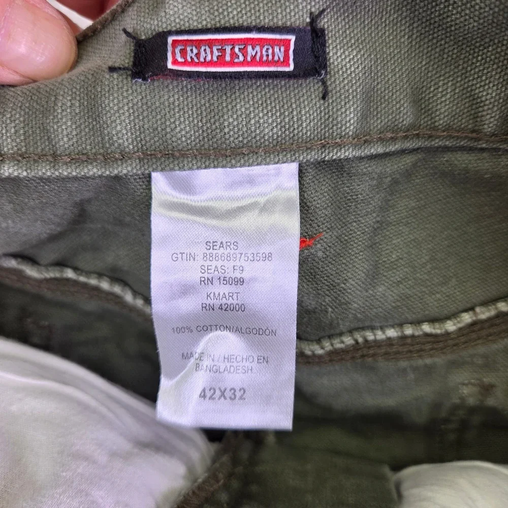 Craftsman Mens Olive Green Canvas Work Pants Carpenter Utility 42x32 F9